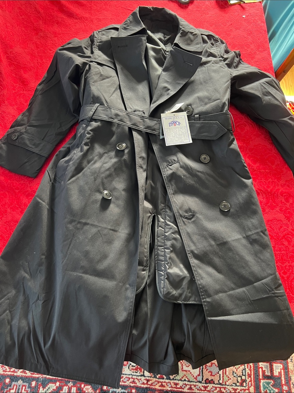 DSCP U.S. Army Men’s 38R Black All Weather Trench Coat Zip Liner Made USA